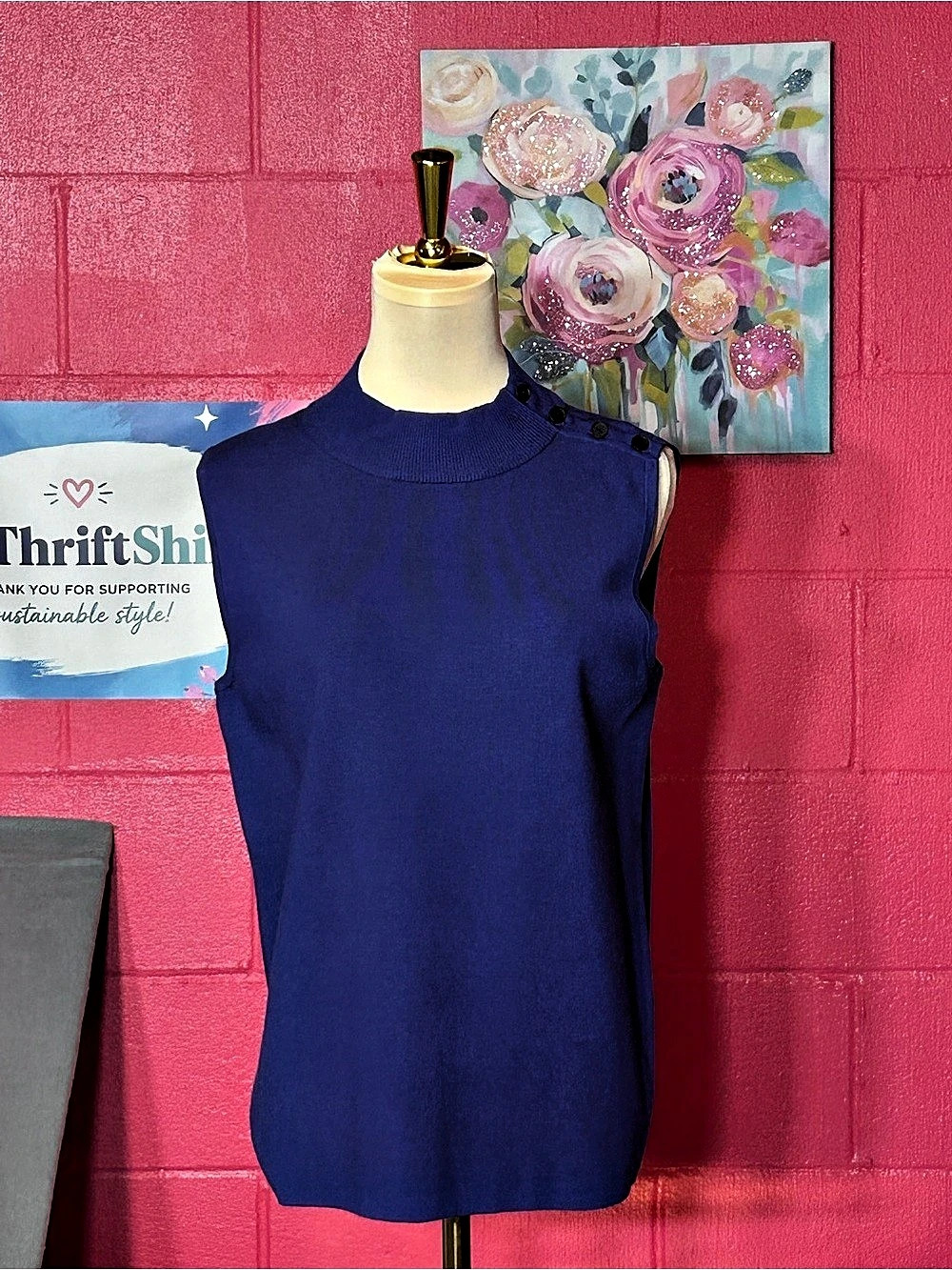 Talbots Sleeveless Mockneck Sweater Blue Large